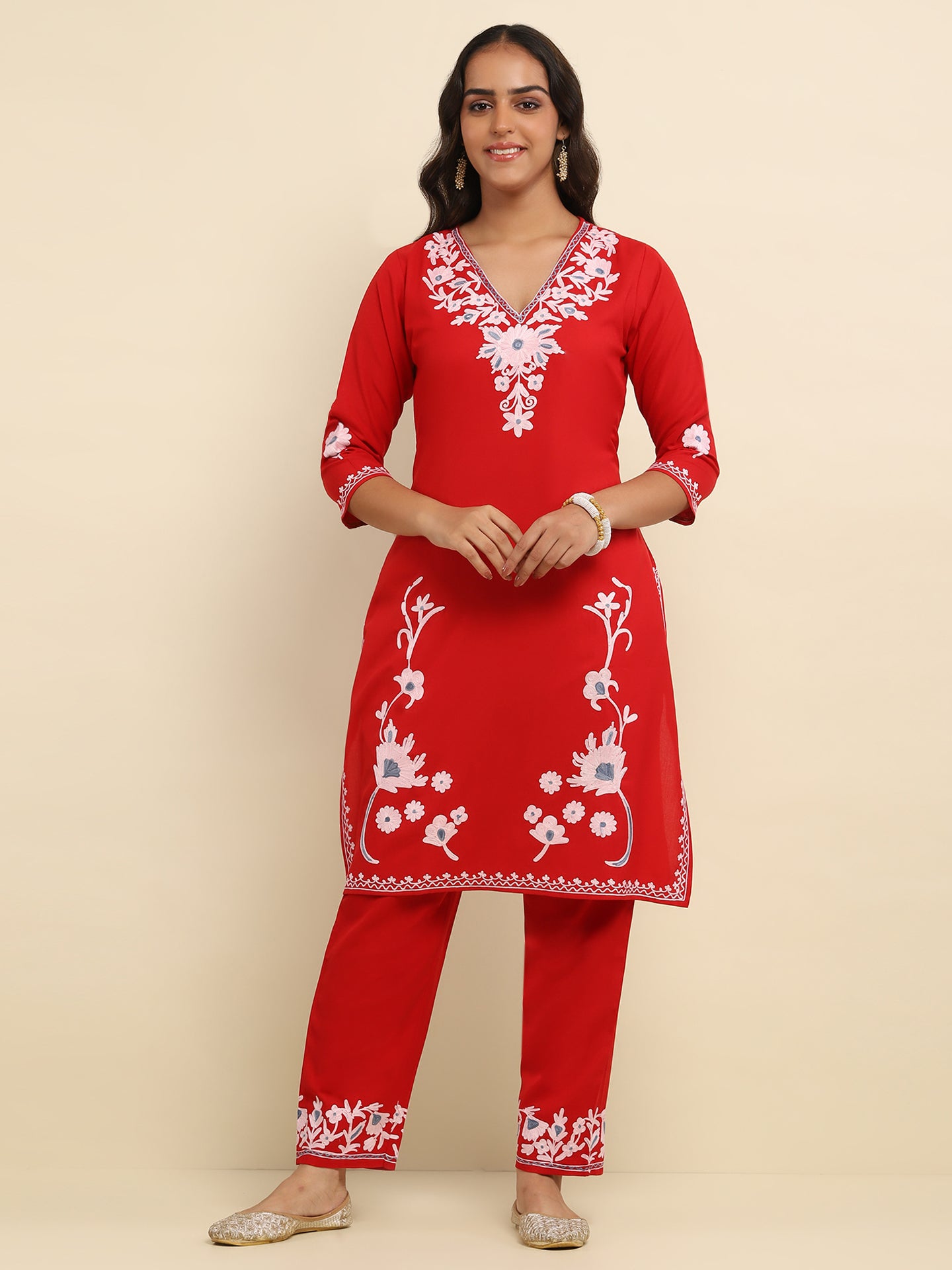 Falak Kashmiri Short Kurta - Red