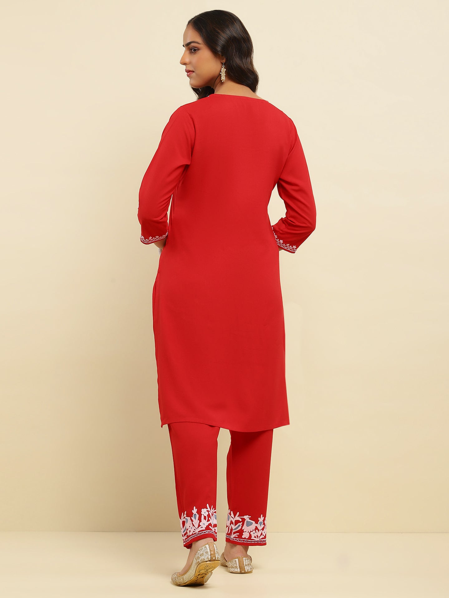 Falak Kashmiri Short Kurta - Red