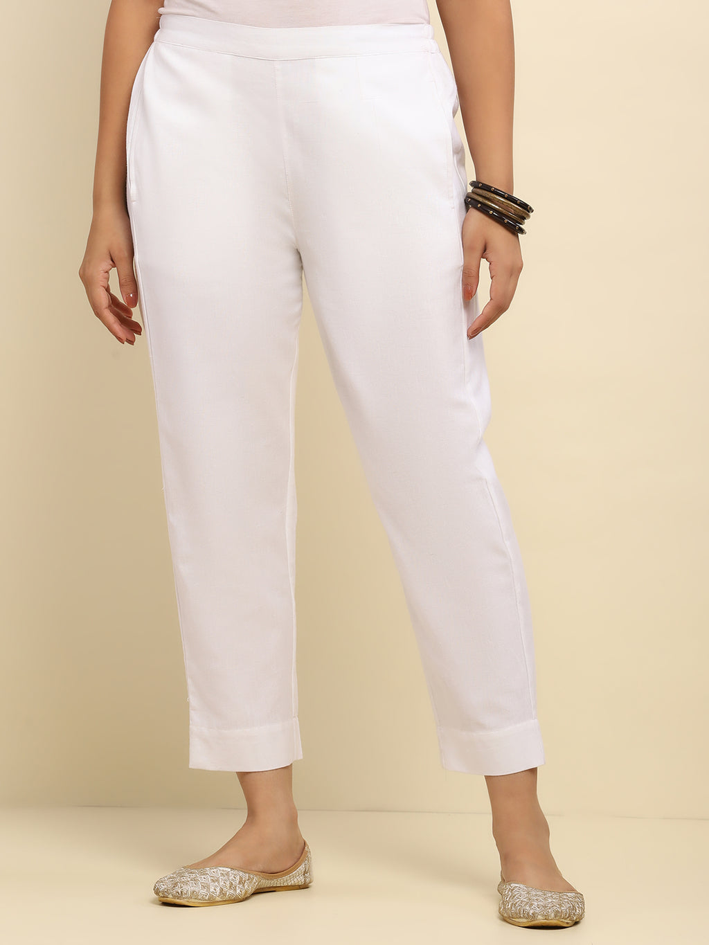 Cotton Satna Solid Women's Pant - White