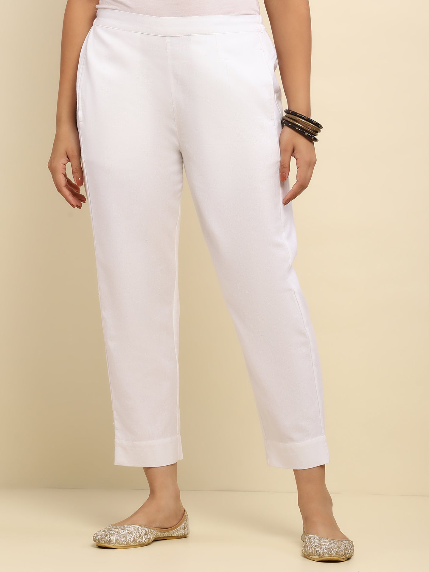 Cotton Satna Solid Women's Pant - White