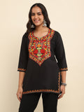 Lawn Cotton Printkari Black Co-ord Set – Pastel Floral with Straight Pant
