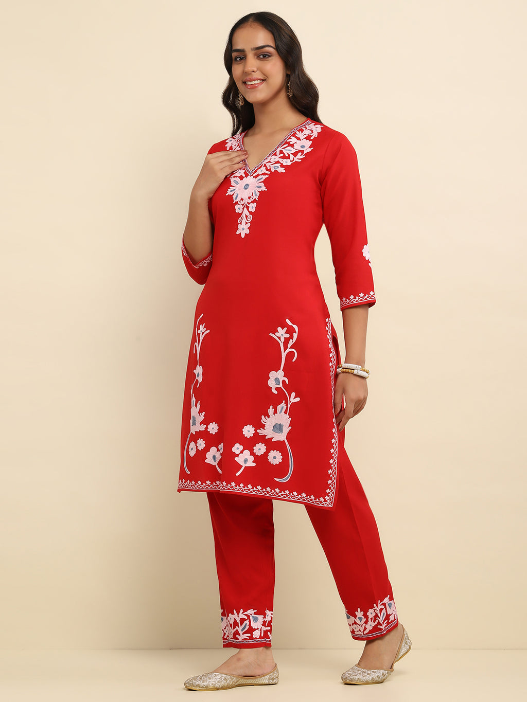 Falak Kashmiri Short Kurta - Red