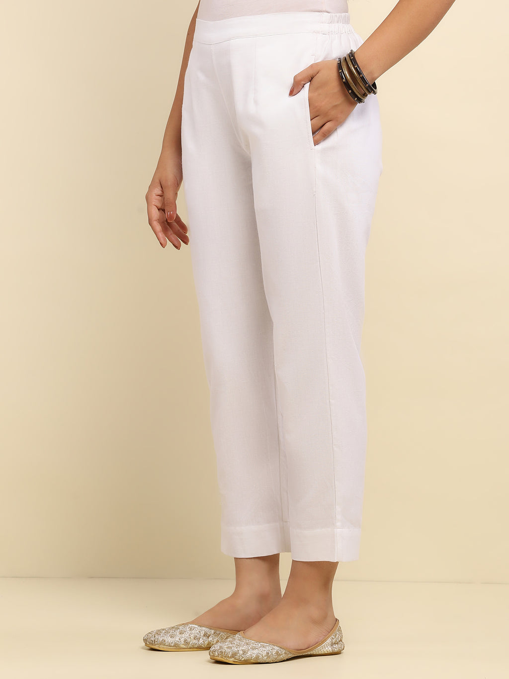 Cotton Satna Solid Women's Pant - White