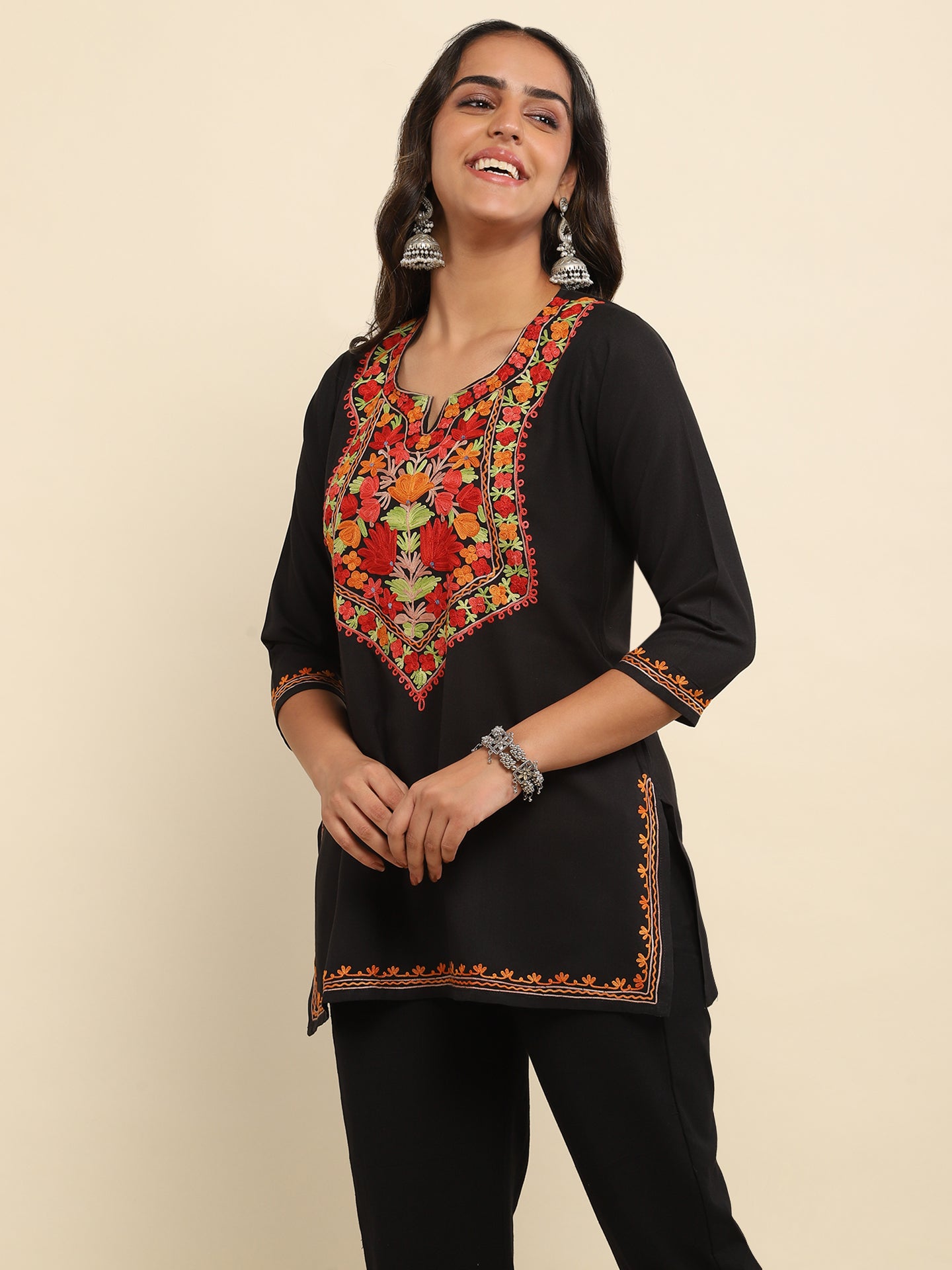 Lawn Cotton Printkari Black Co-ord Set – Pastel Floral with Straight Pant