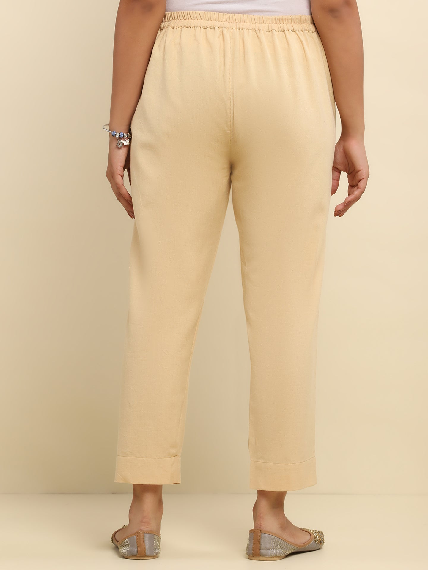 Cotton Solid Women's Pant - Beige