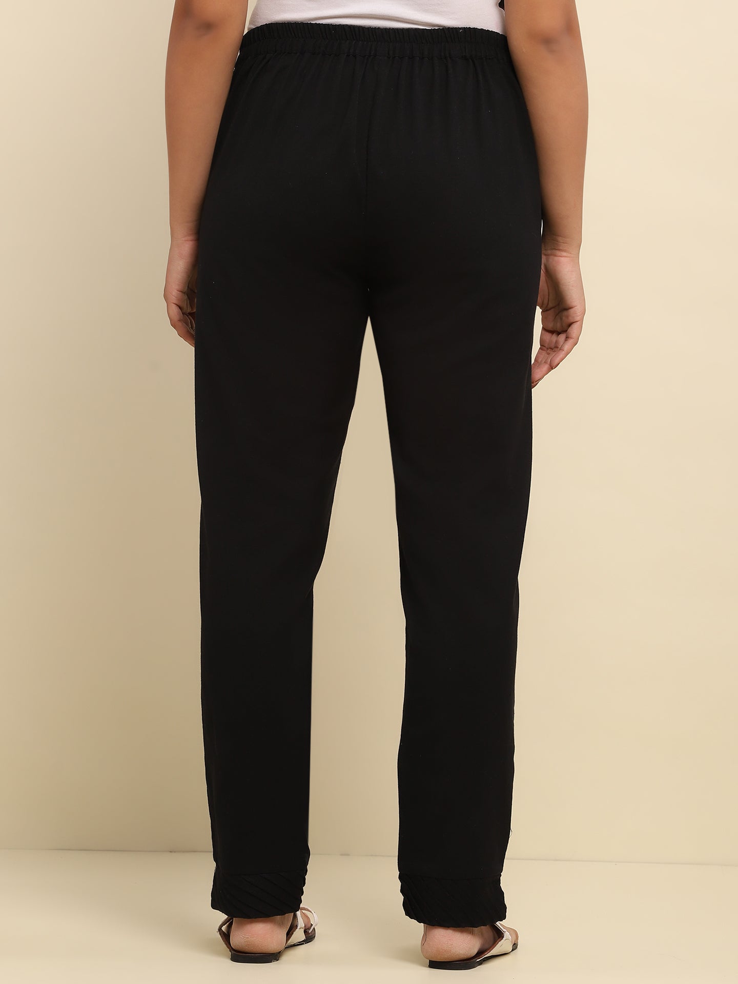 Cotton Pintex Solid Women's Pant - Black