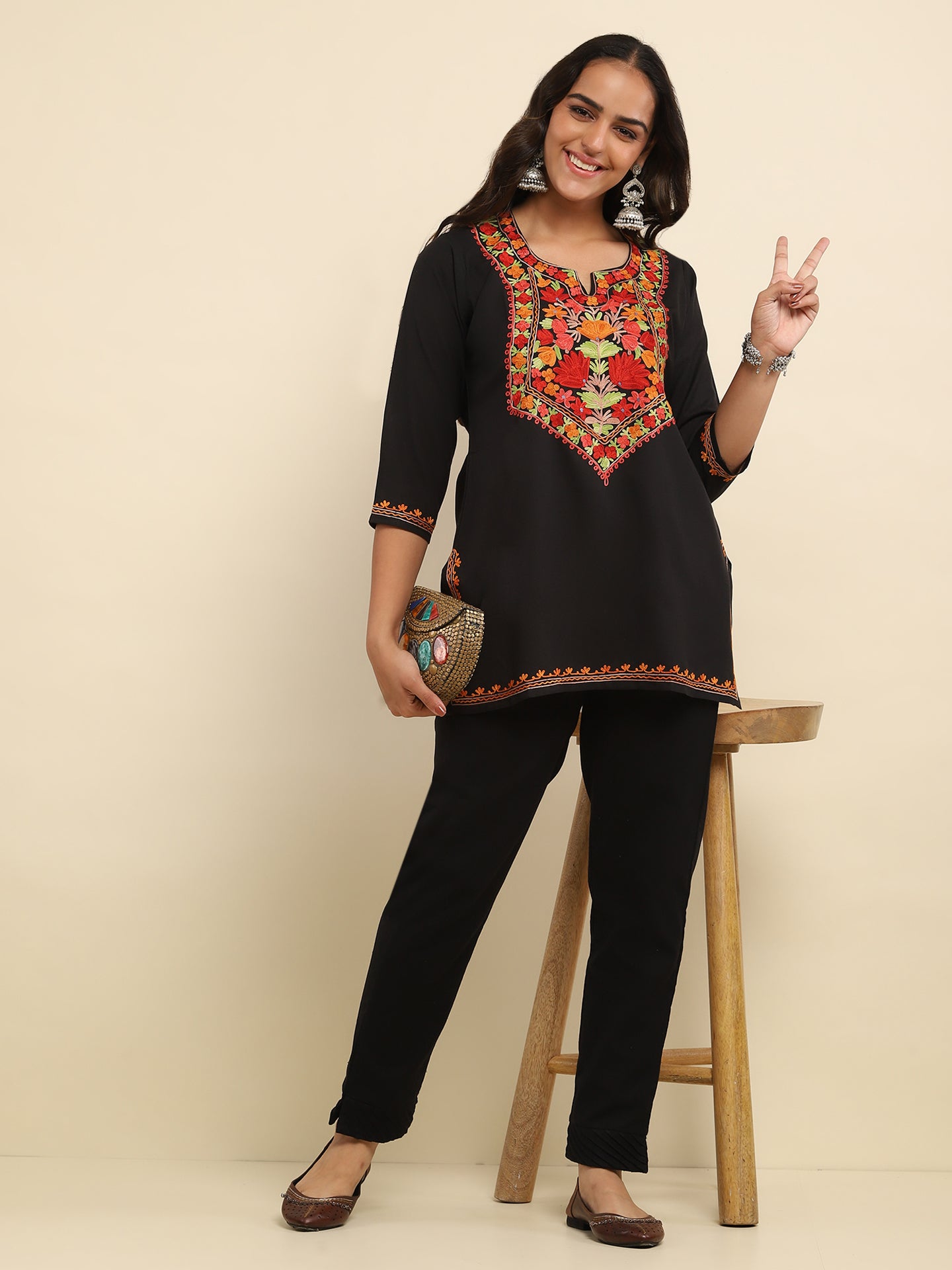 Cotton Pintex Solid Women's Pant - Black