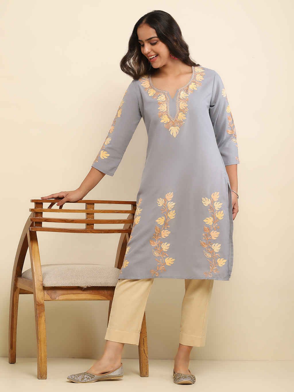 Cotton Solid Women's Pant - Beige