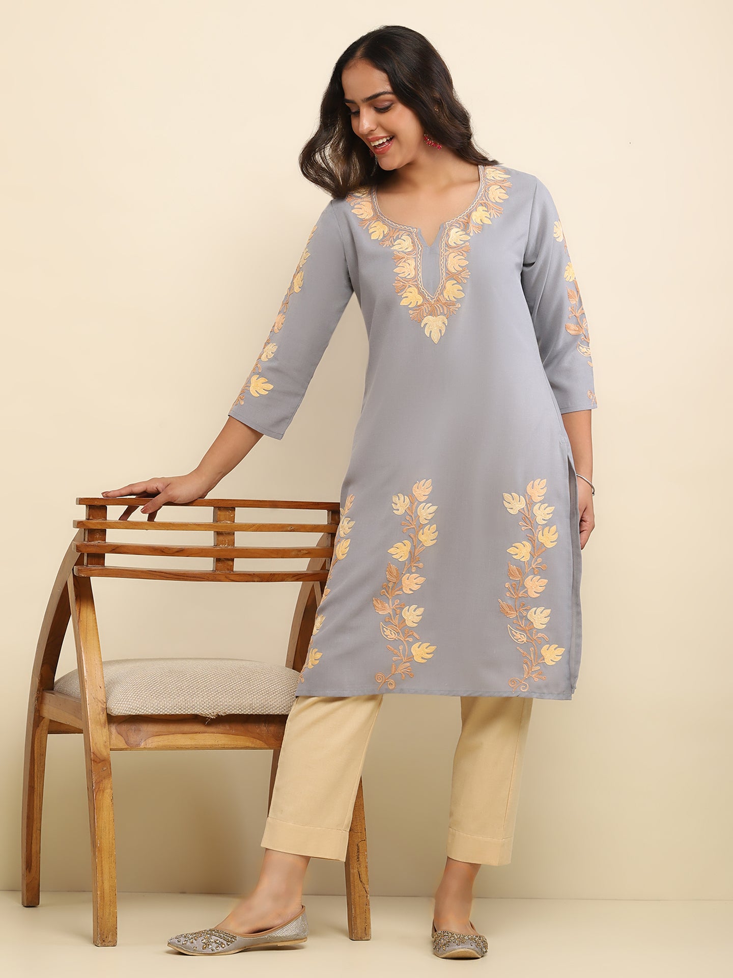 Cotton Solid Women's Pant - Beige