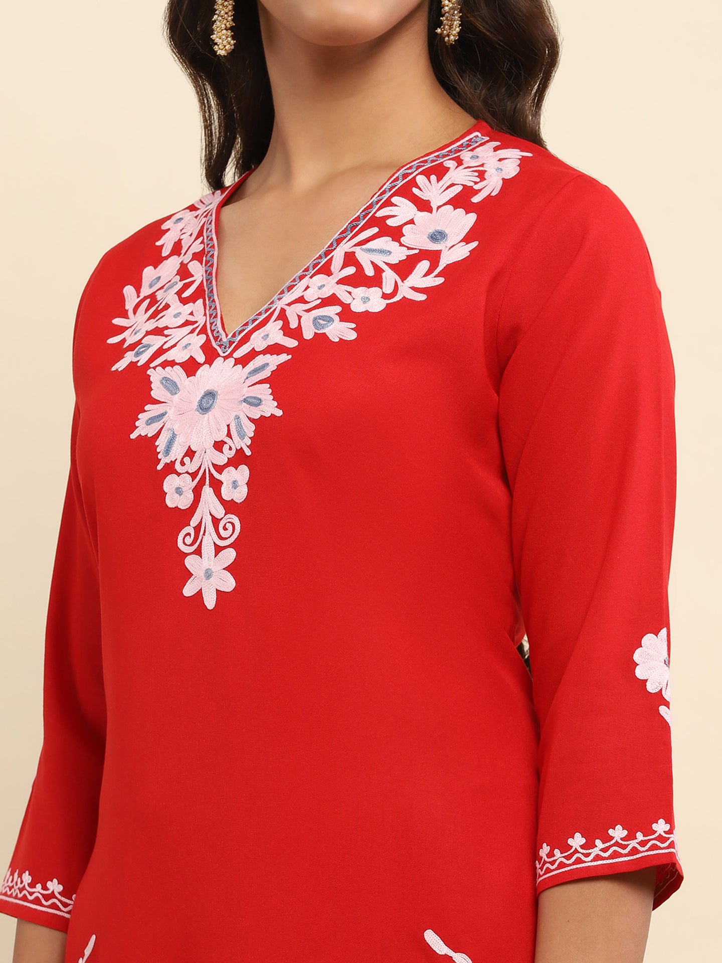 Falak Kashmiri Short Kurta - Red