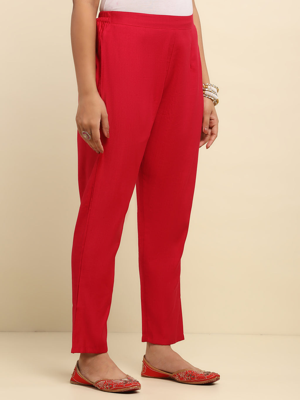 Cotton Embroidered Printed Women's 3 PC Long Kurta Set- Red