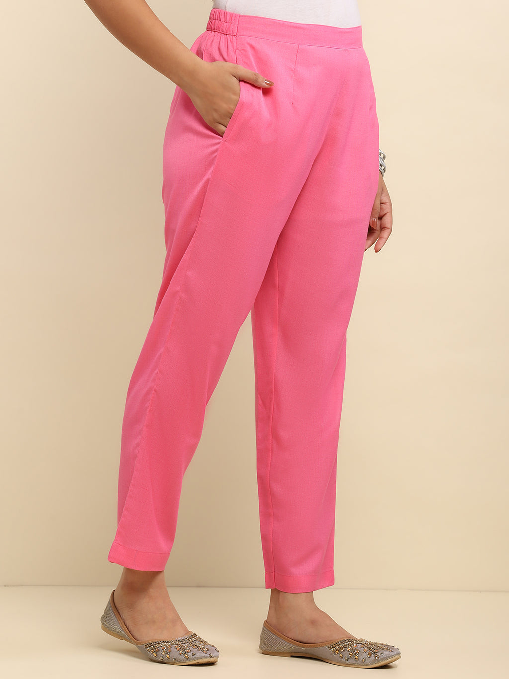 Zari Embroidered Cotton Solid Women's 2 PC Coord Set- Pink