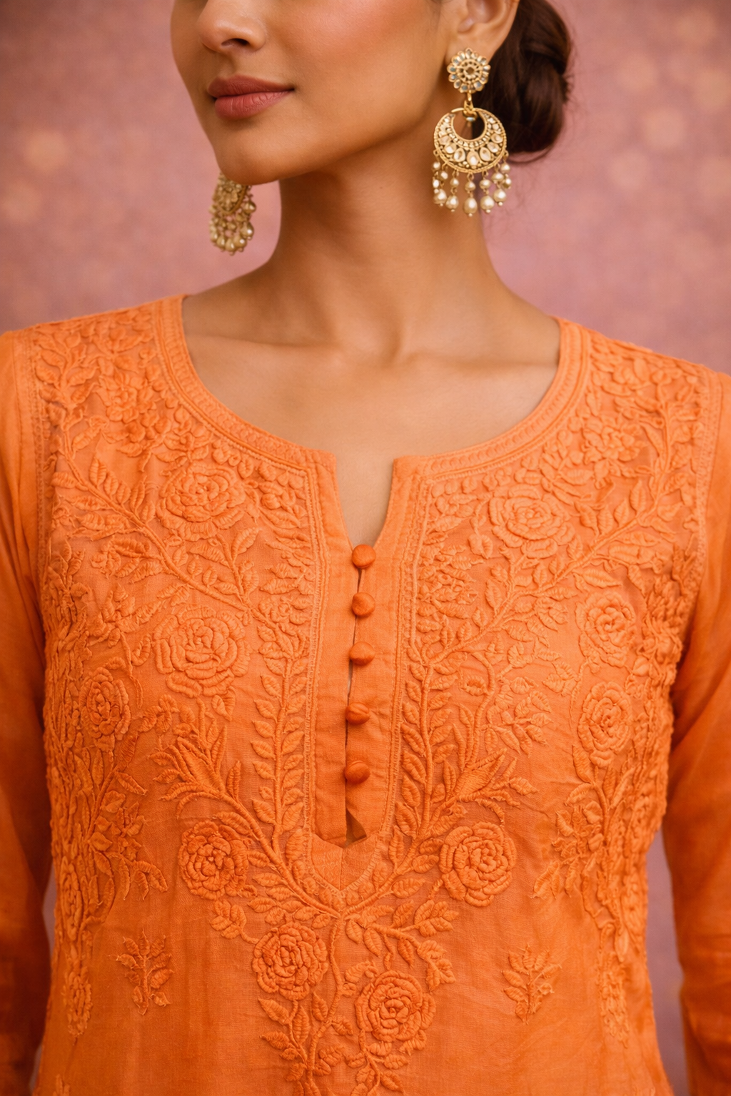 Orange ombre chikankari long kurta