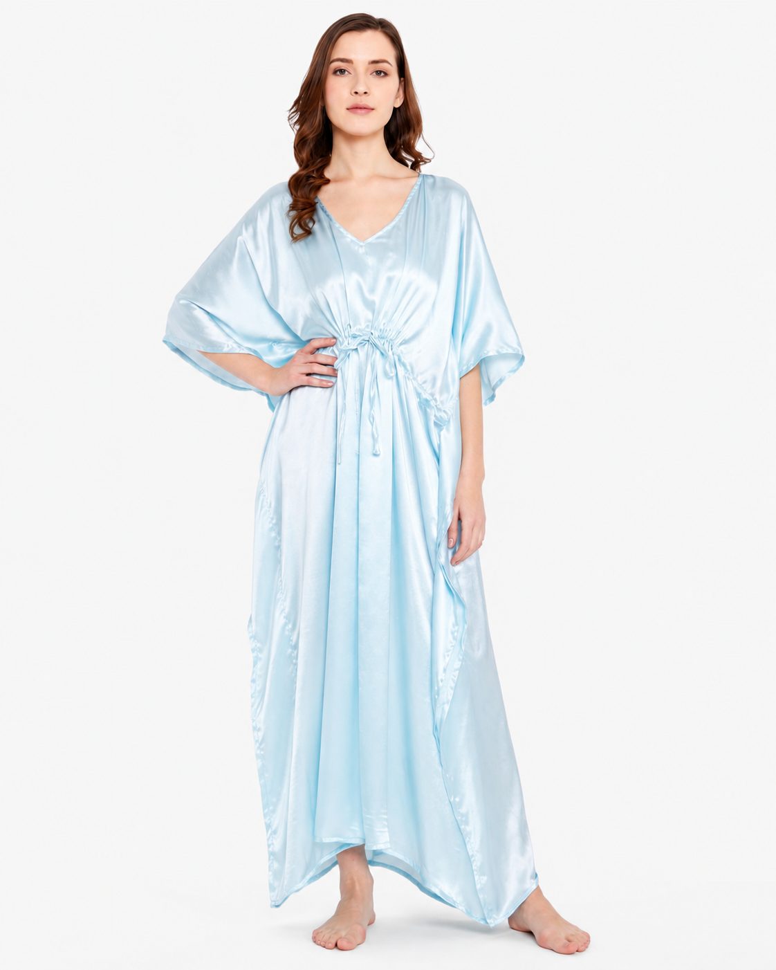 Sky blue Satin Summer Kaftaan with Drawstring Waist