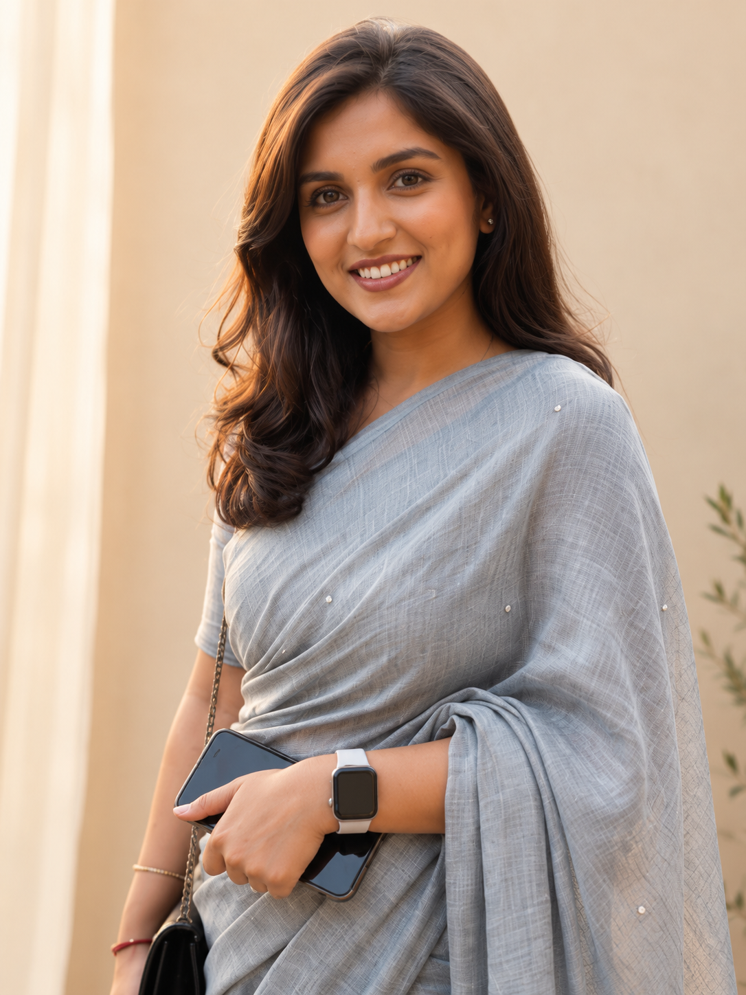 Grey Cotton Stitched Saree with Under Lining, Fall & Tassel Detailing