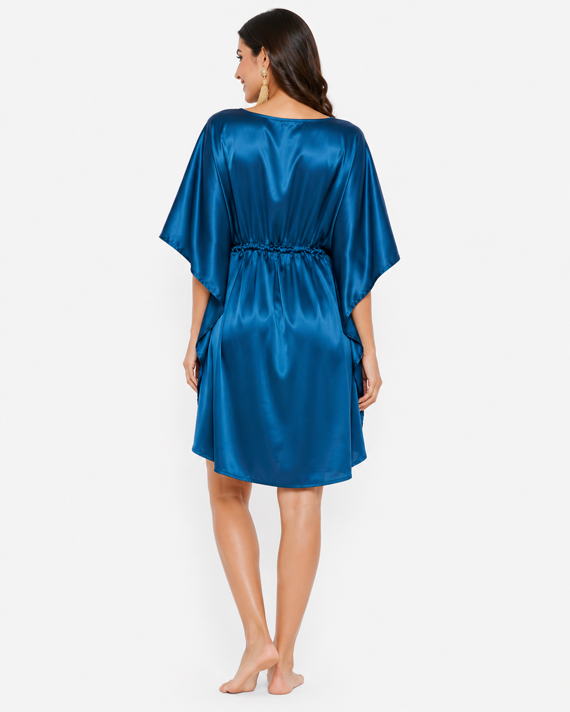 Royal blue Modal satin Summer short Kaftaan with Drawstring Waist