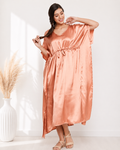 Peach Modal Satin Summer Kaftaan with Drawstring Waist