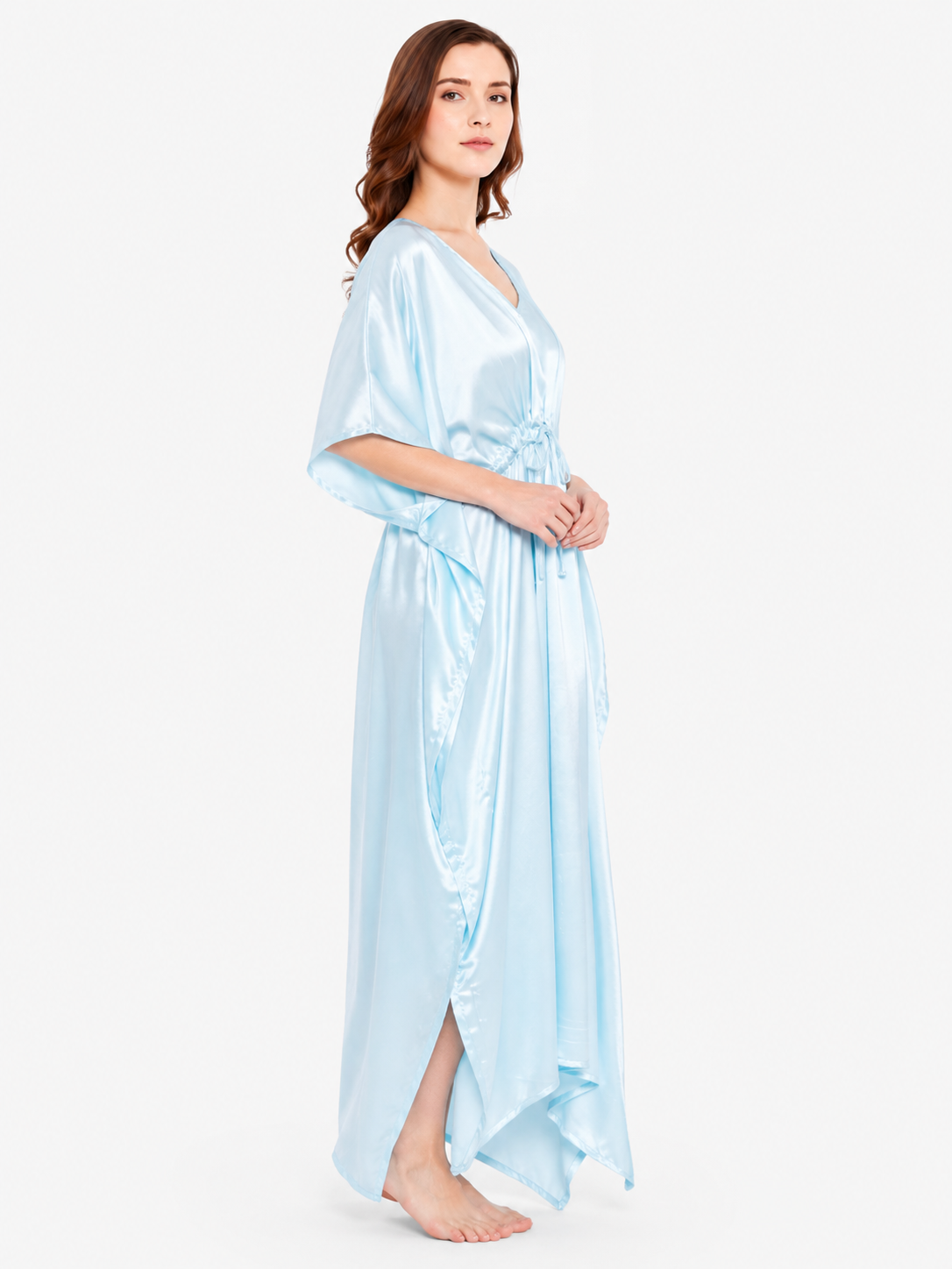 Sky blue Satin Summer Kaftaan with Drawstring Waist