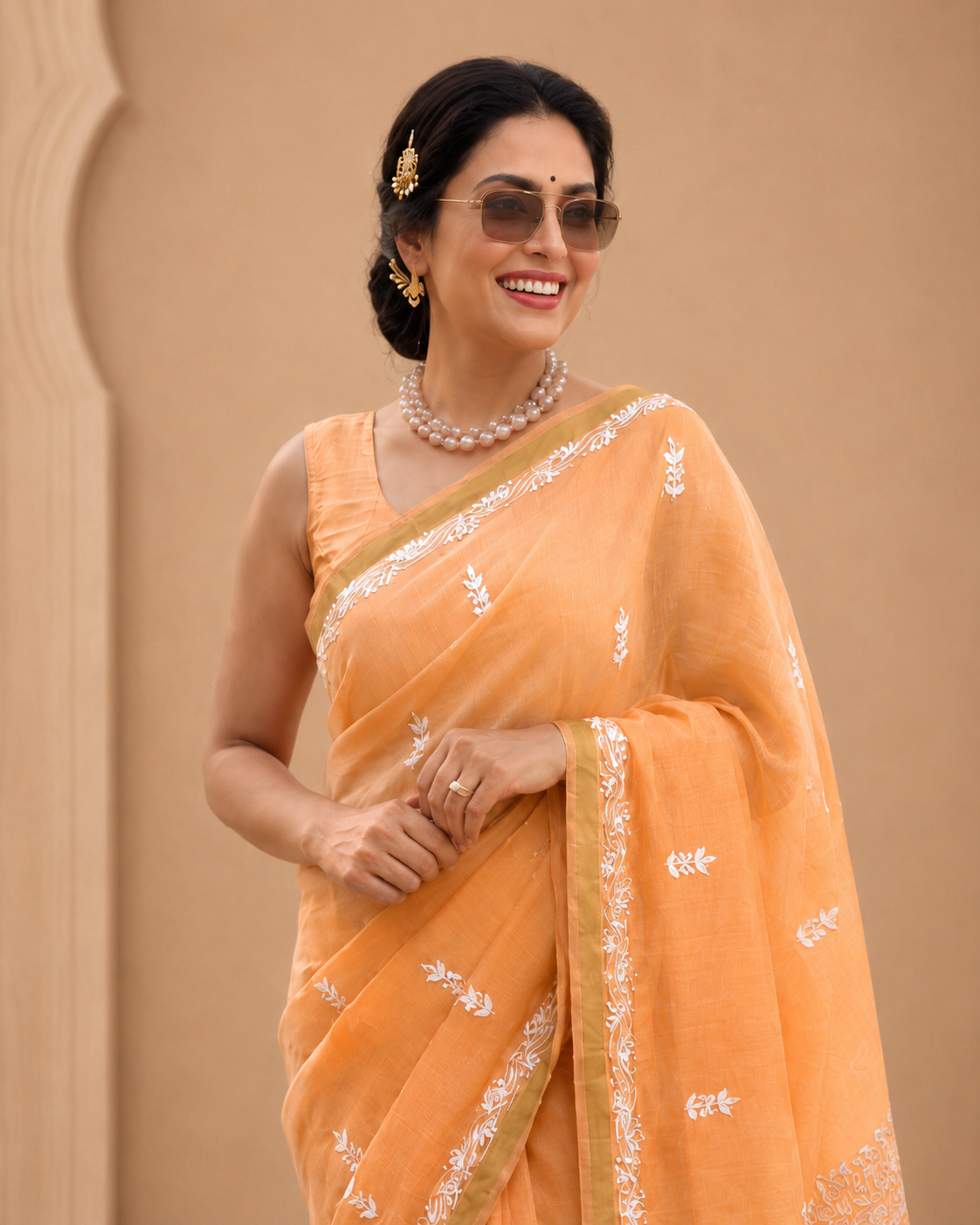 Orange Chanderi Silk Saree with Intricate Embroidery & Tassel Pallu