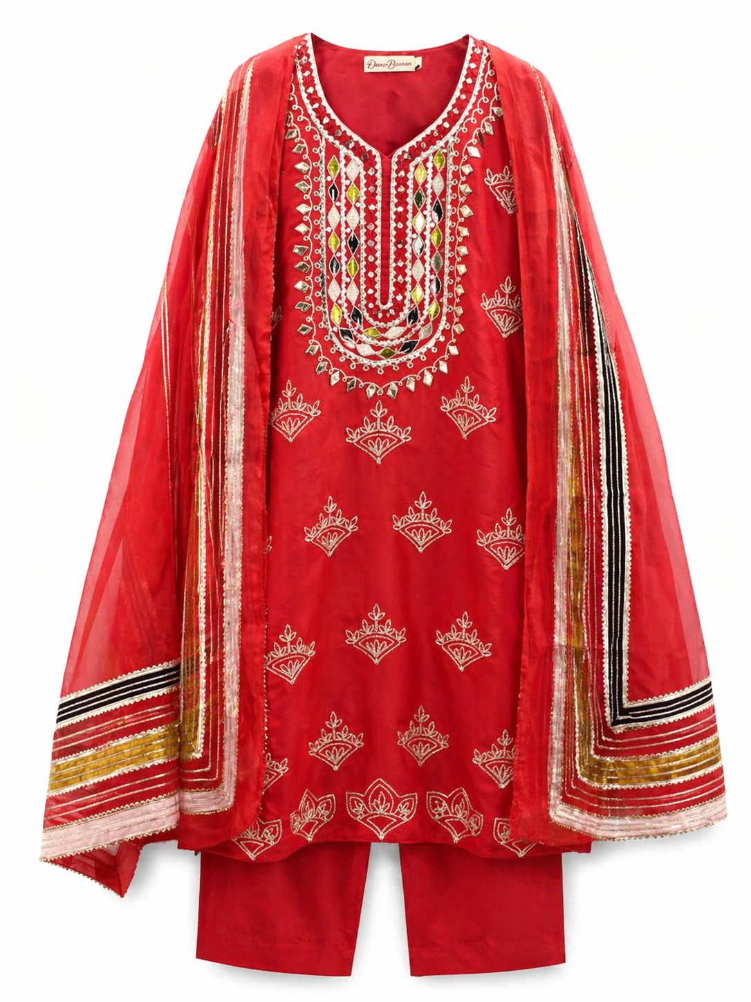 Silk Gota Patti Kurta Set with Gota Patti Dupatta - Red