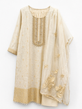 Silk Hand Embroidered Kurta Set with Dupatta- Beige