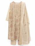 Cotton Hand Embroidered Kurta Set with Dupatta- Beige