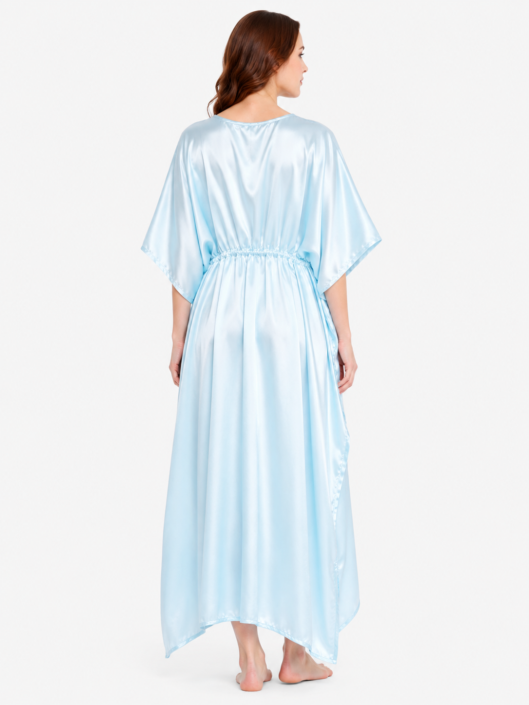Sky blue Satin Summer Kaftaan with Drawstring Waist