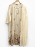 Hand Embroidered Kurta Set with Dupatta- Beige