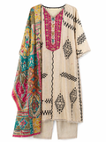 Modal Silk printed Kurta Set with hand embroidered Dupatta- Beige