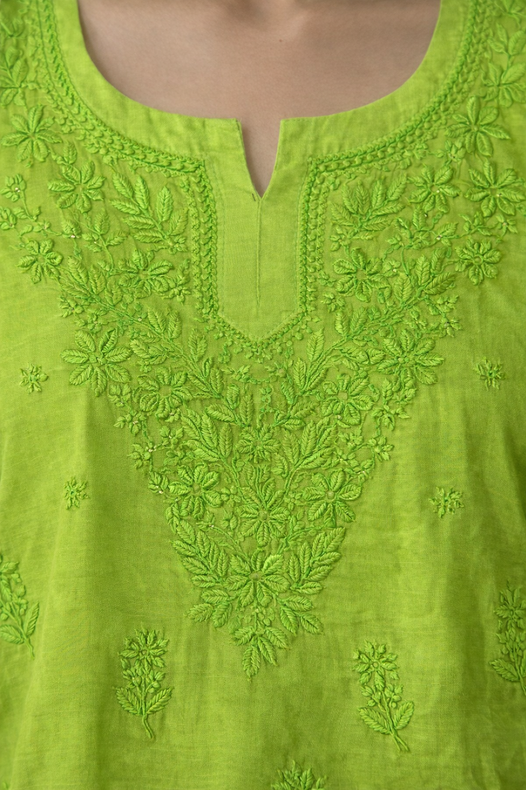 Lime Green Chikankari Long Kurta