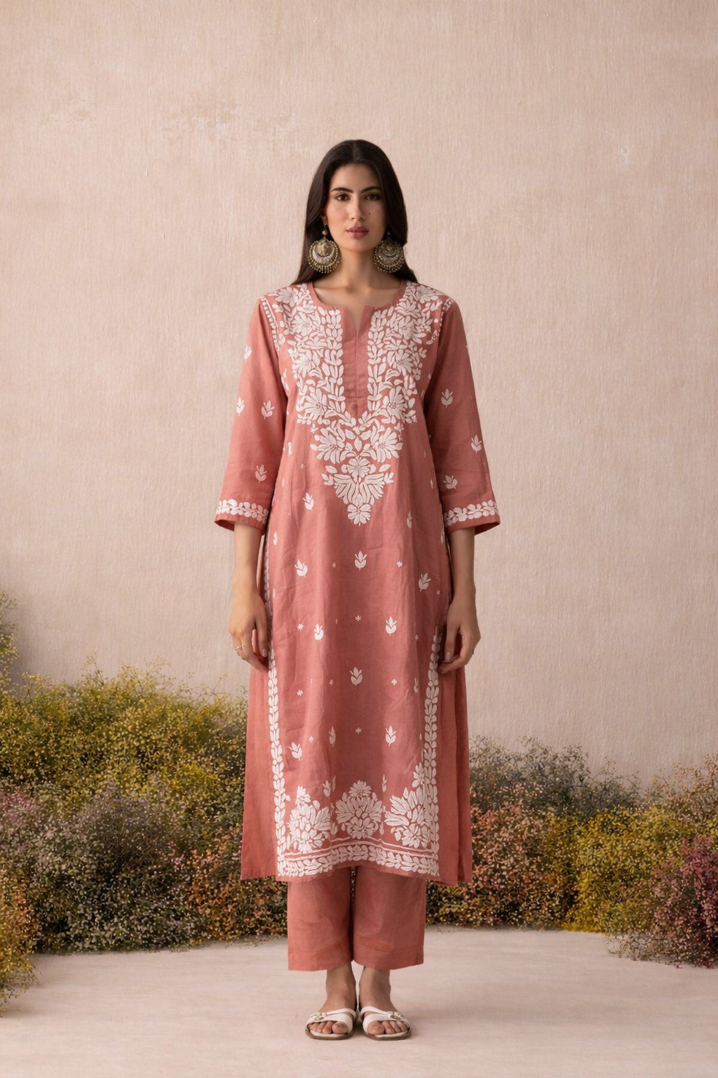 Mauve Chikankari Long Kurta