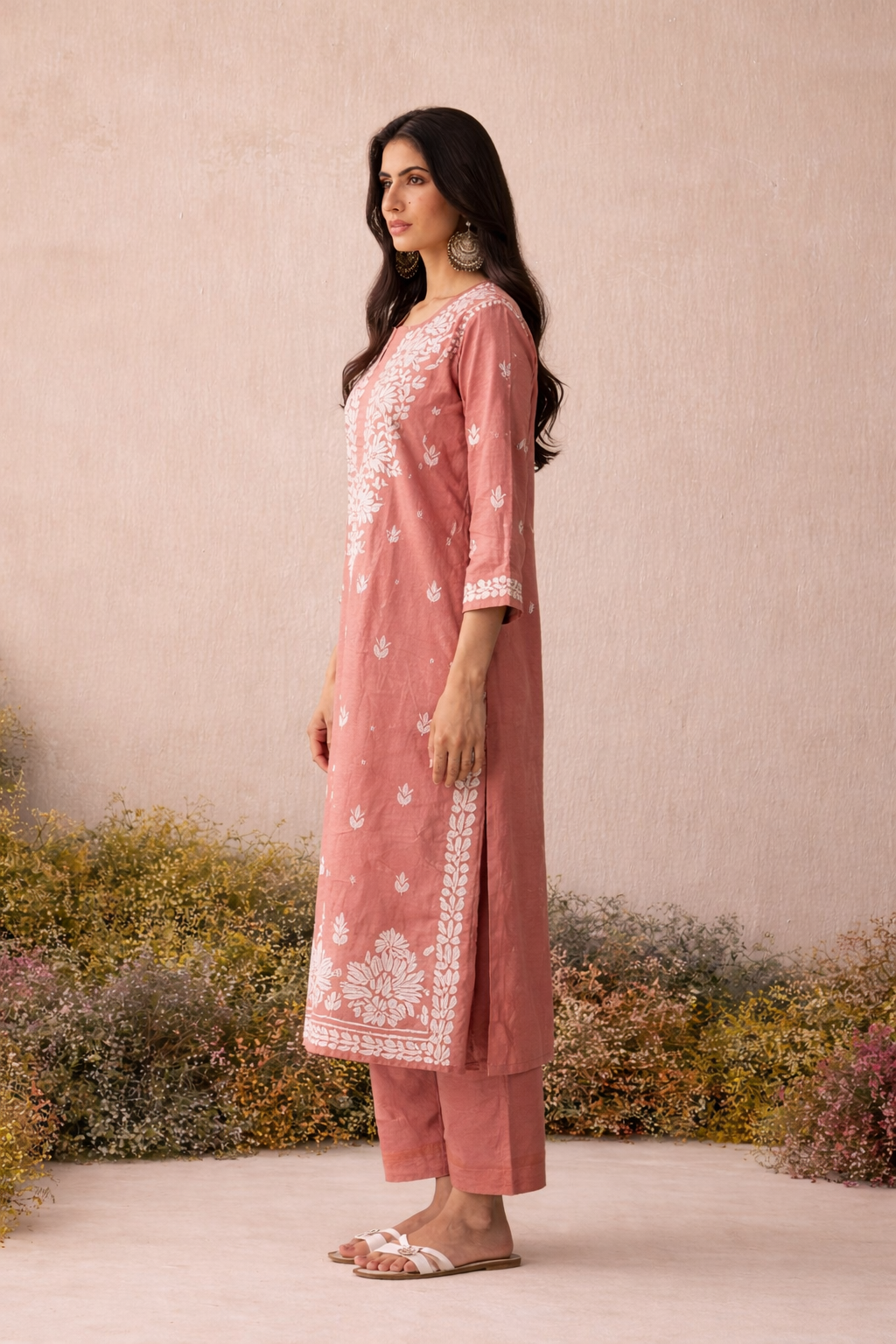 Mauve Chikankari Long Kurta