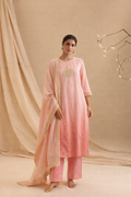 Silk Peach Ombre Embroidered Kurta Set