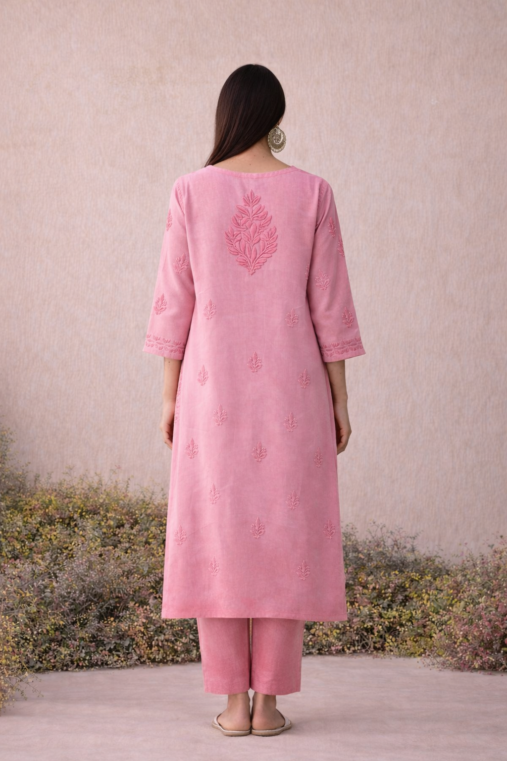 Pink Chikankari Long Kurta
