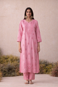 Pink Chikankari Long Kurta