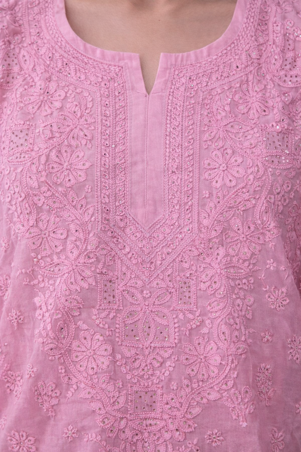 Pink Ombre chikankari mukaish work long kurta