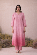 Pink Ombre chikankari mukaish work long kurta