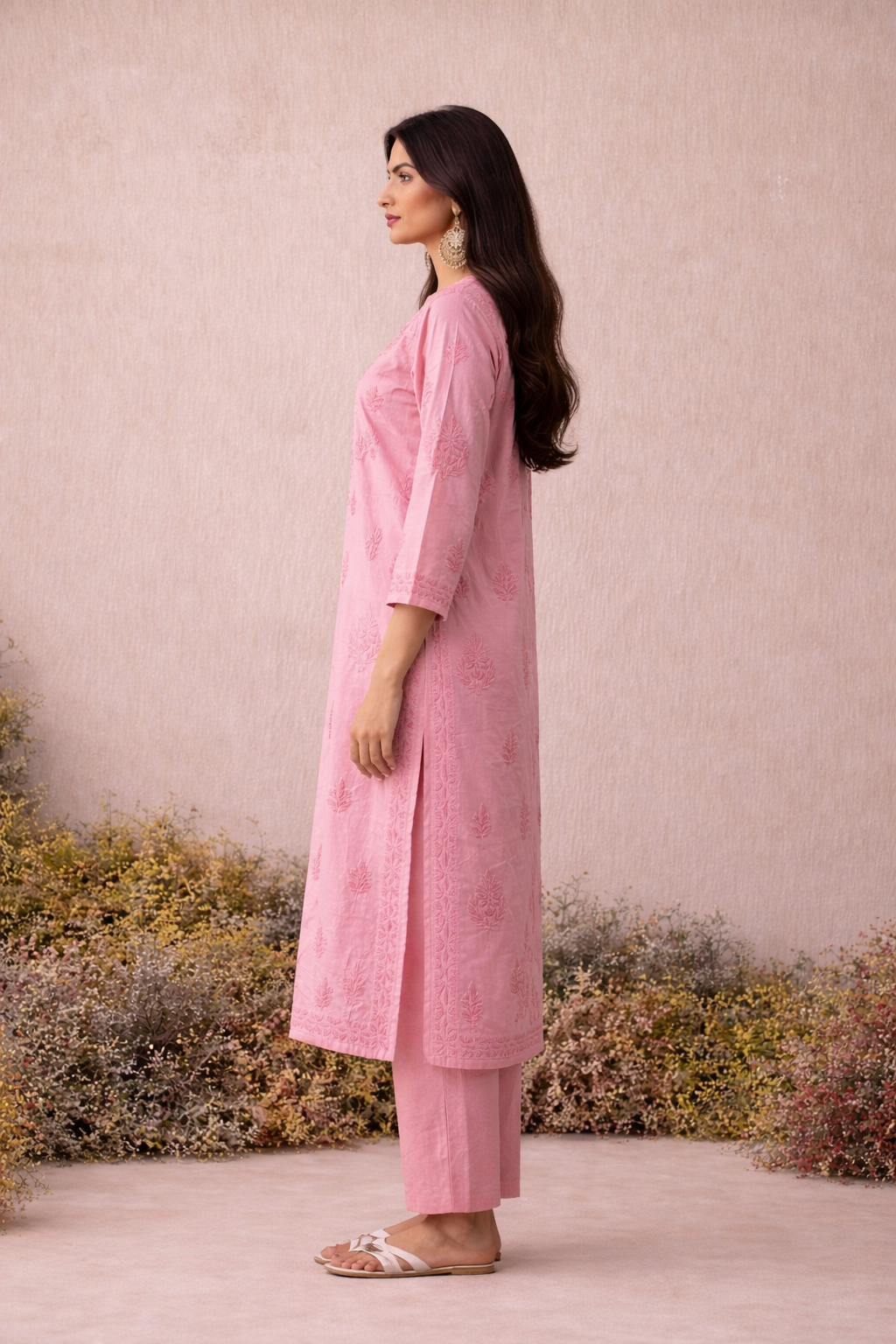 Pink Chikankari Long Kurta