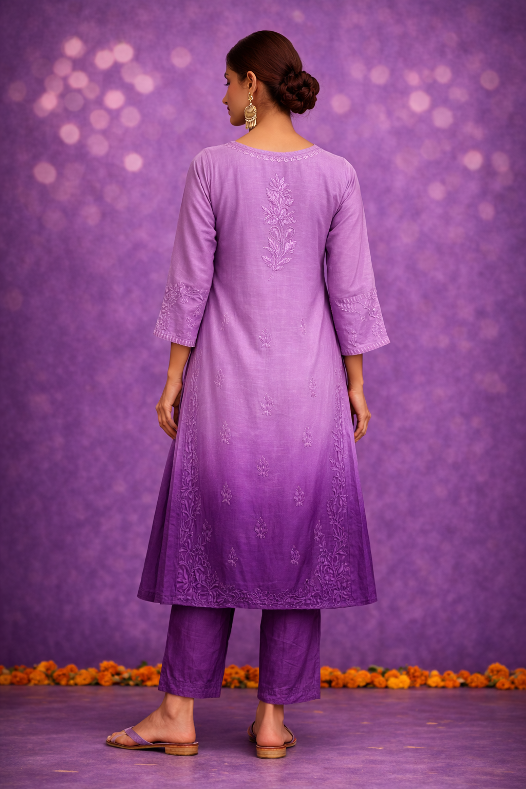 Purple ombre chikankari long kurta