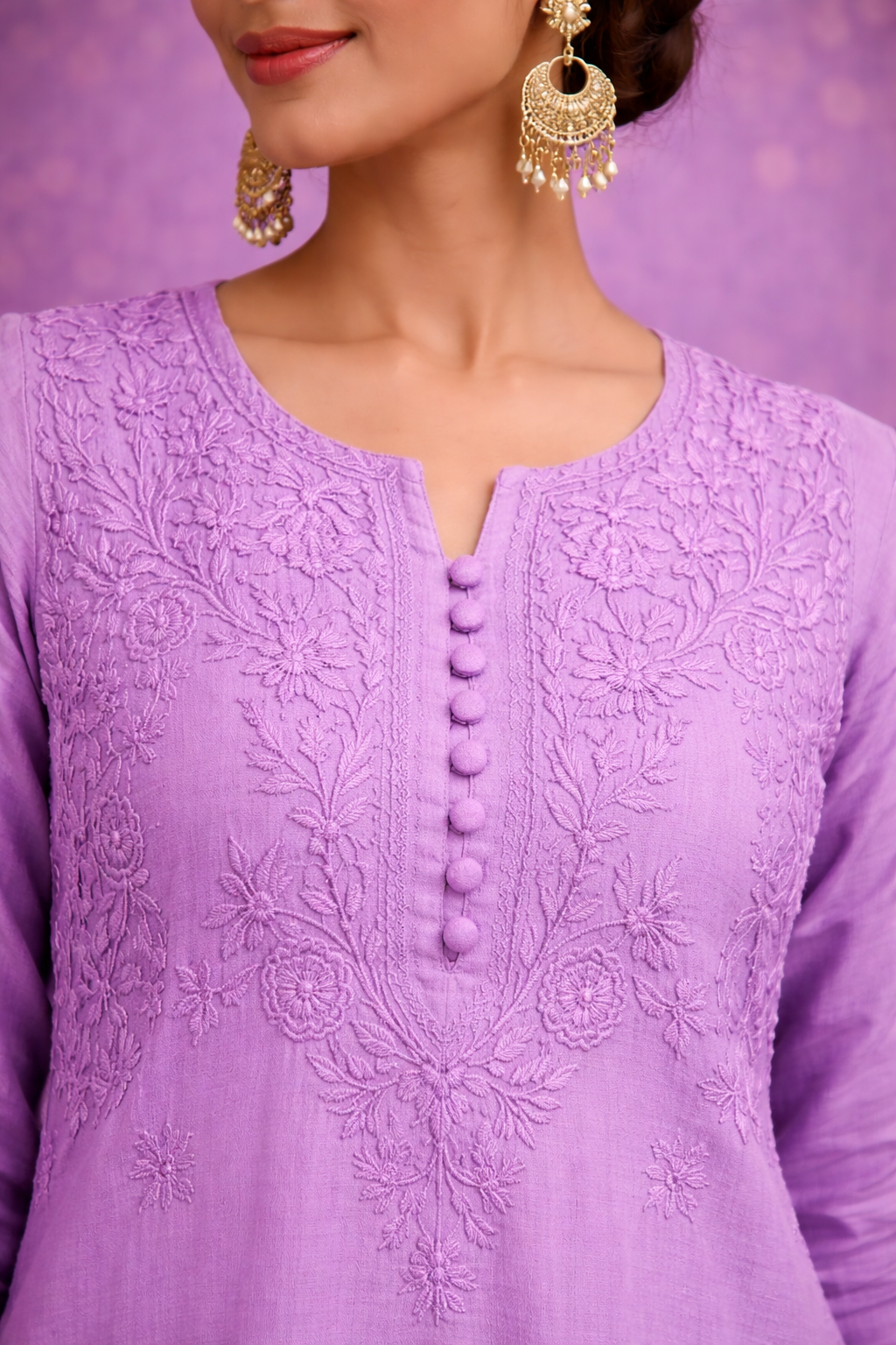 Purple ombre chikankari long kurta