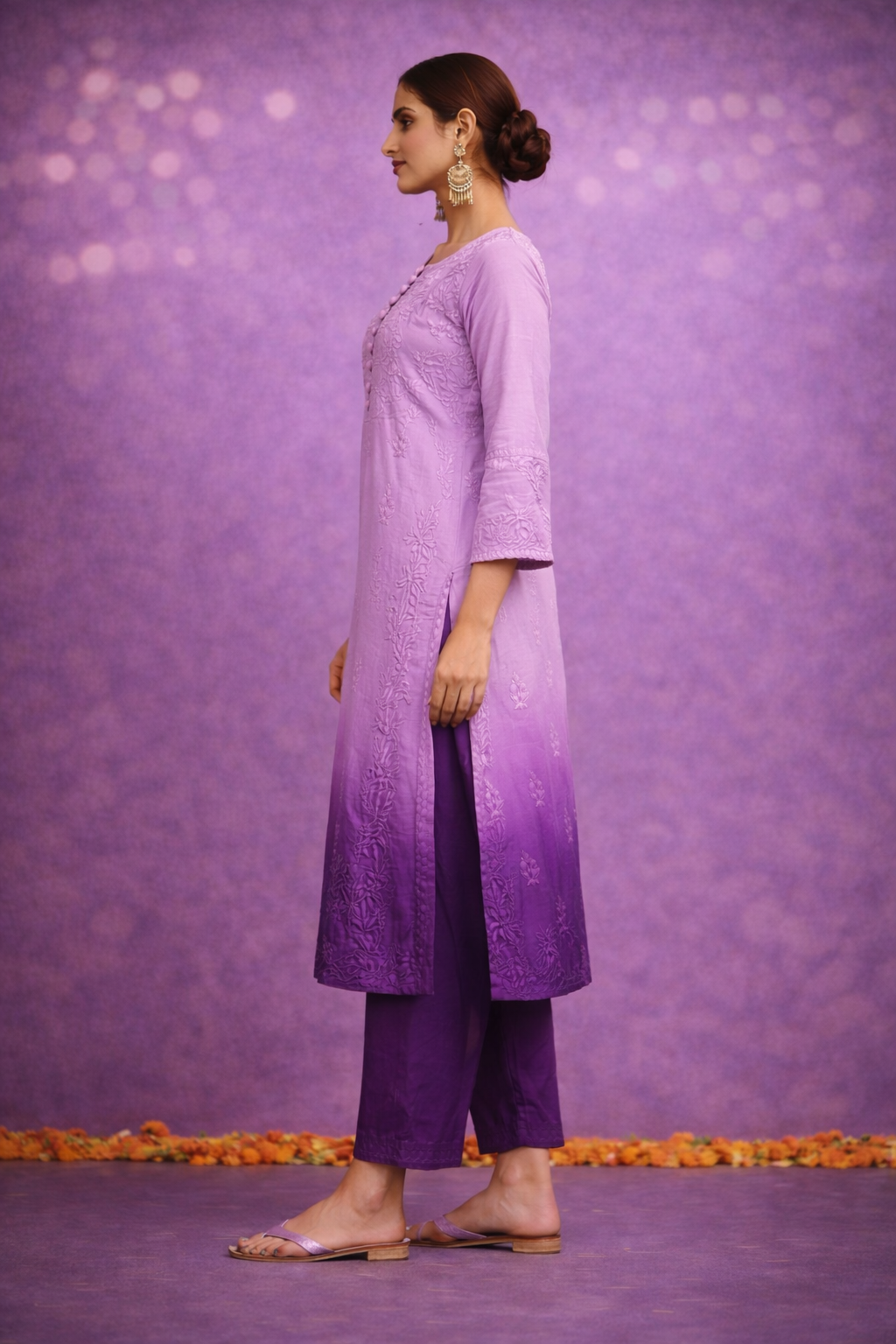Purple ombre chikankari long kurta