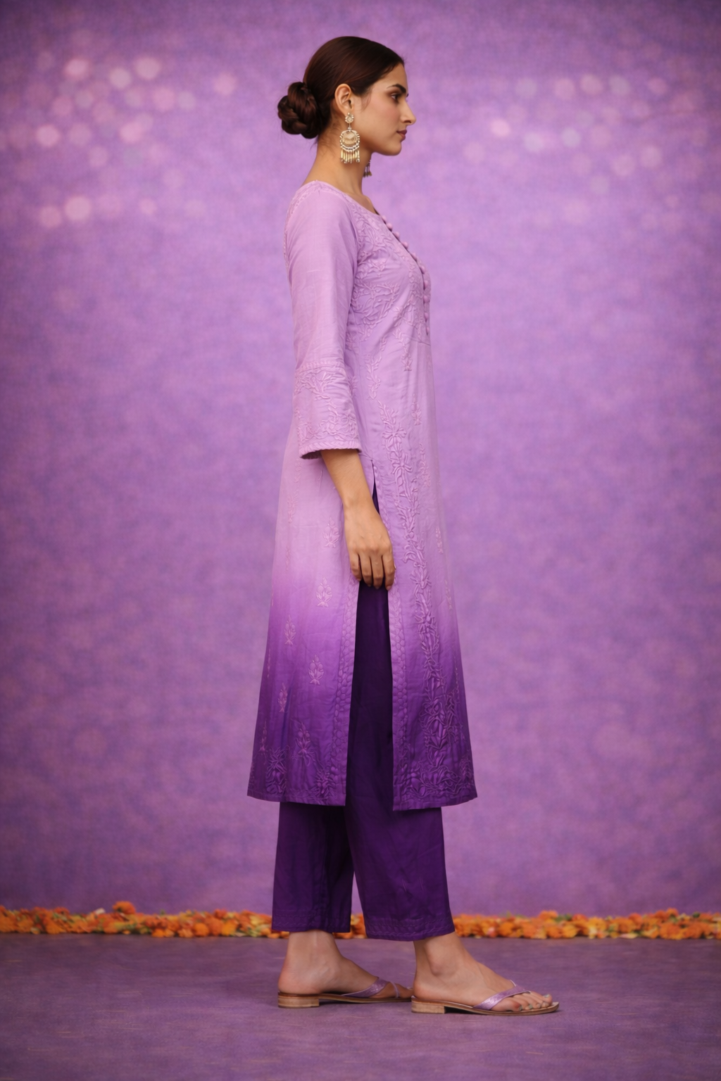 Purple ombre chikankari long kurta