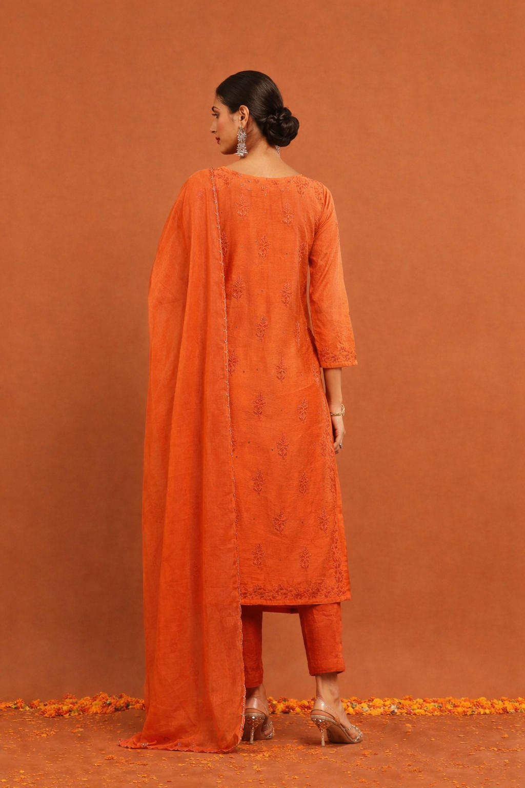Rust orange Chikankari kurta set