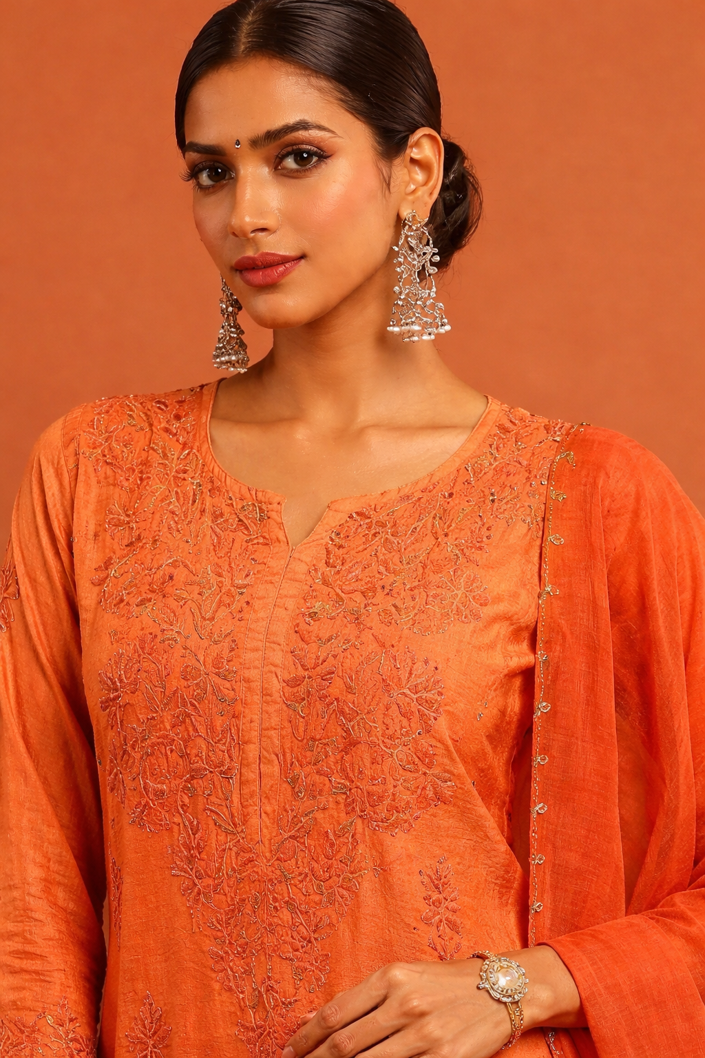 Rust orange Chikankari kurta set