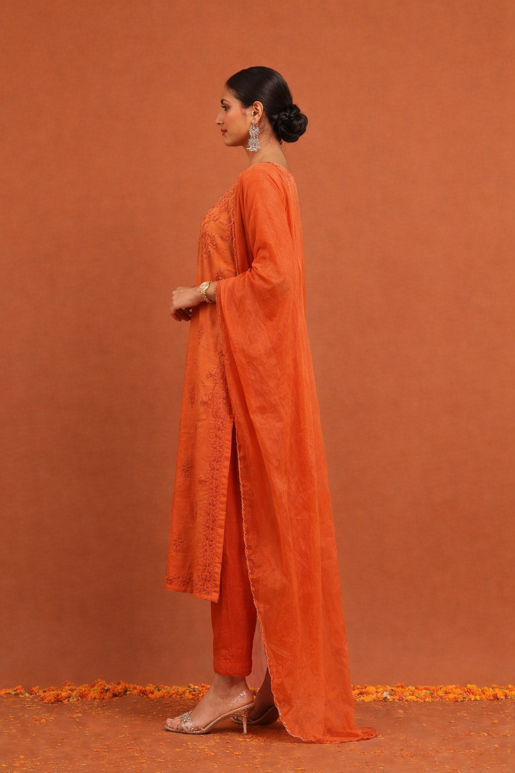 Rust orange Chikankari kurta set